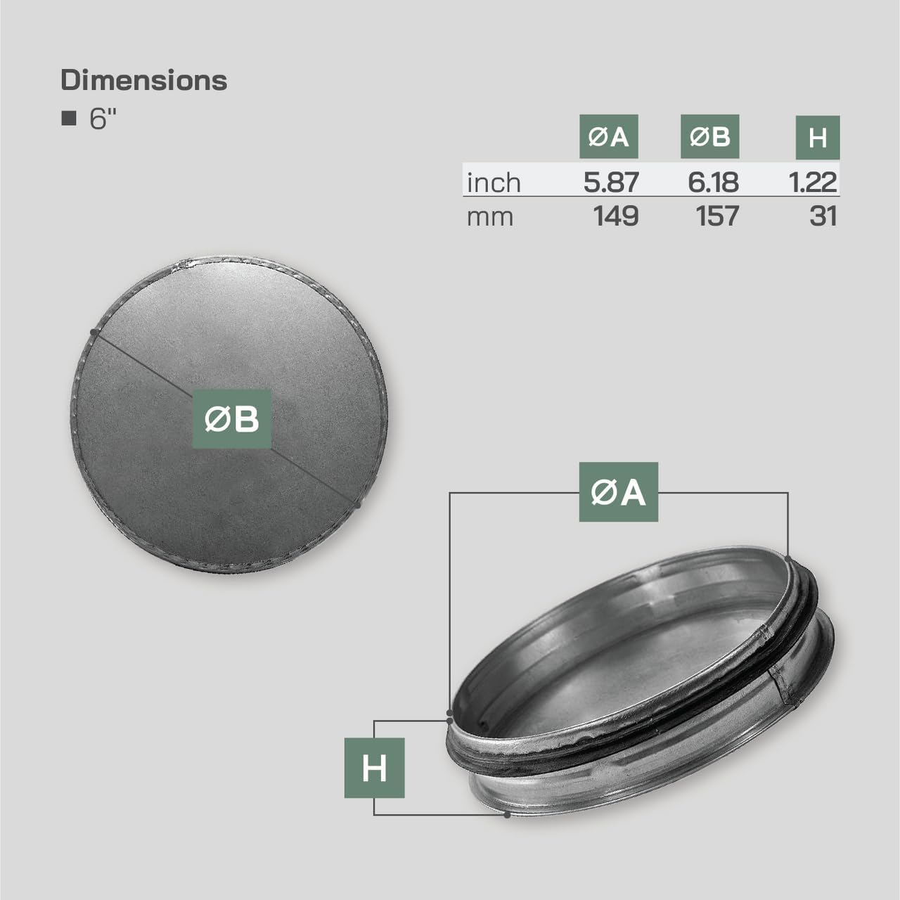 Vent Systems 6” Inch Galvanized Steel Tee Cap - 2 Pack - Heavy-Duty HVAC End Plug for Dryer Ducts Exhaust Pipes and Round Metal Vents - Indoor and Outdoor Use - Closure Fitting for HVAC Systems