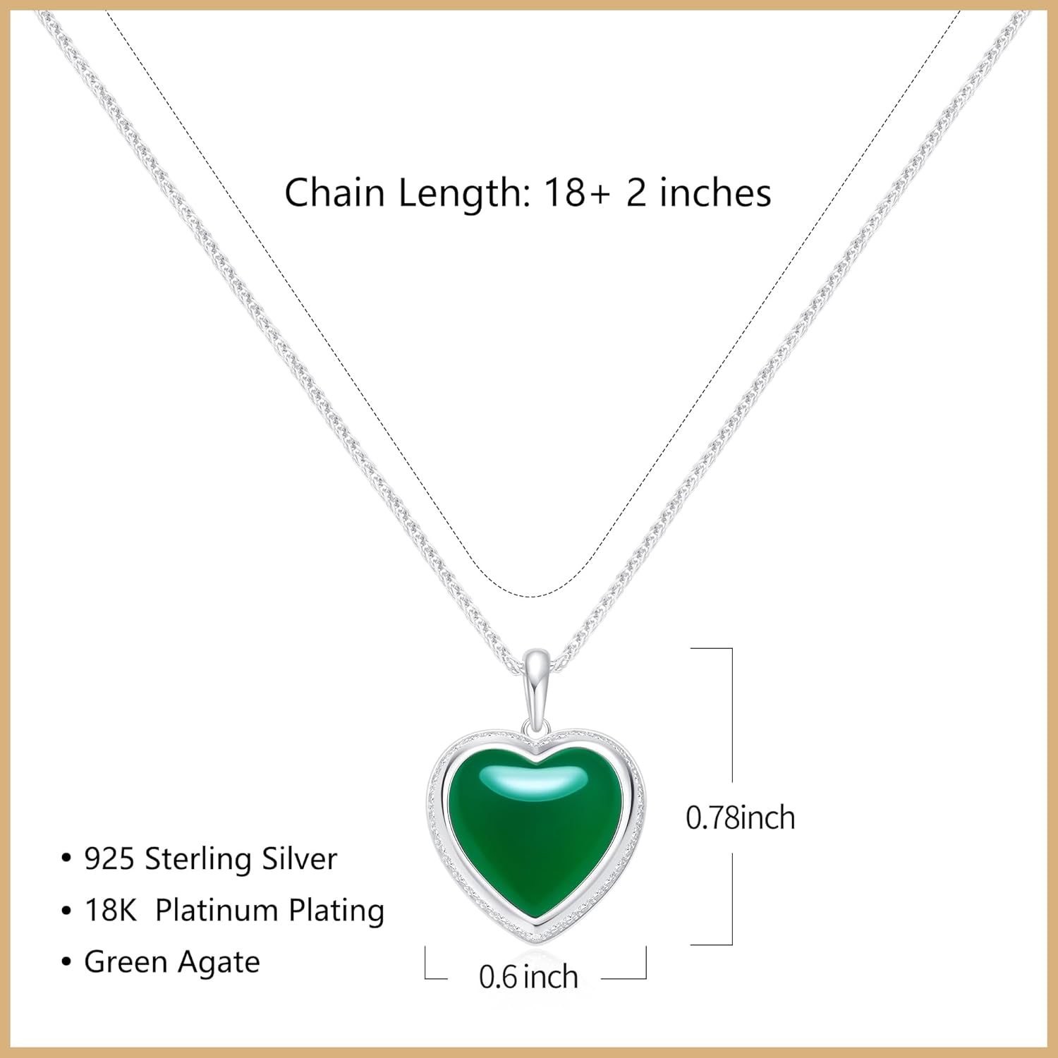 Heart Pendant Necklace for Women S925 Sterling Silver Natural Agate Jewelry Gift fo... - Image 6