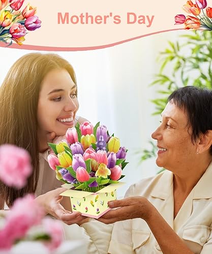 Miniatura 2 de Magic Ants Tarjetas emergentes de papel de flores, tarjeta de felicitación emergente 3D de ramo de flores, tarjeta de cumpleaños desplegable para