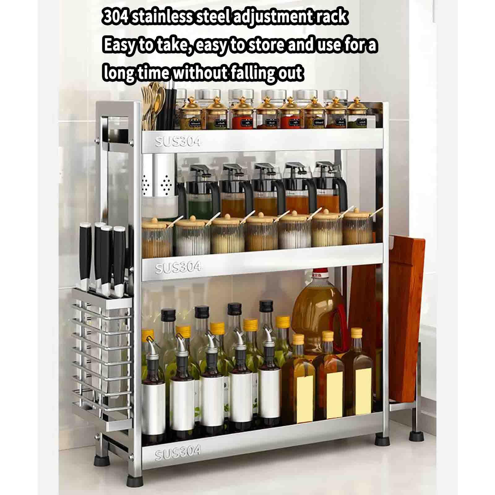Portaspezie multifunzionale in acciaio inox da cucina (40 x 15 x 61,5 cm, argento), ideale per spezie, erbe, condimenti e accessori da cucina