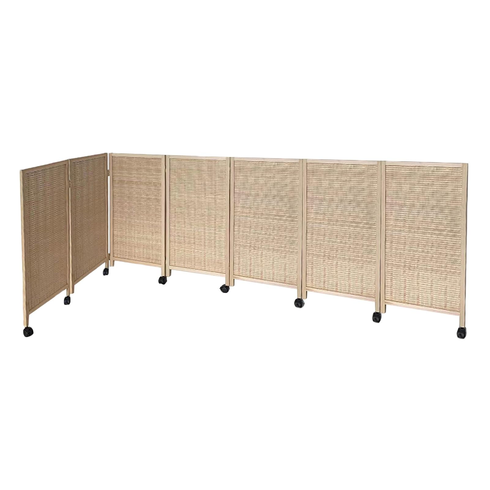 Biombo Plegable Corto De 7 Paneles Bambú, Biombo Madera con Ruedas, For Escuela, Hogar, Guardería, Oficina(80x40cm)