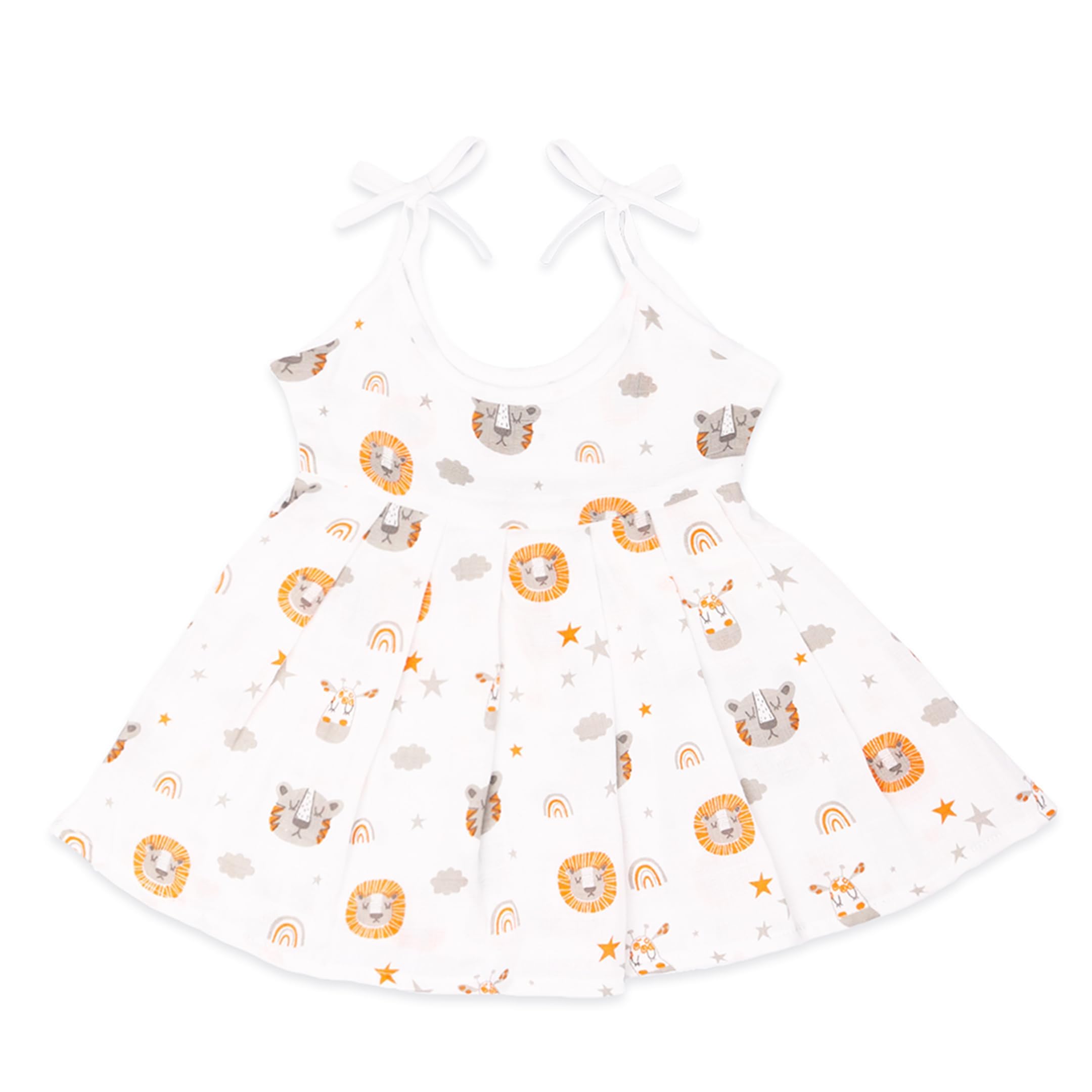 Kidbea® Extra Soft Muslin Fabric Baby Girls Frock | Pack of 5 | Rainbow, Cute Chick, Butterfly, Space and Tiger Print Size 0-3 Months - Image 8 thumbnail