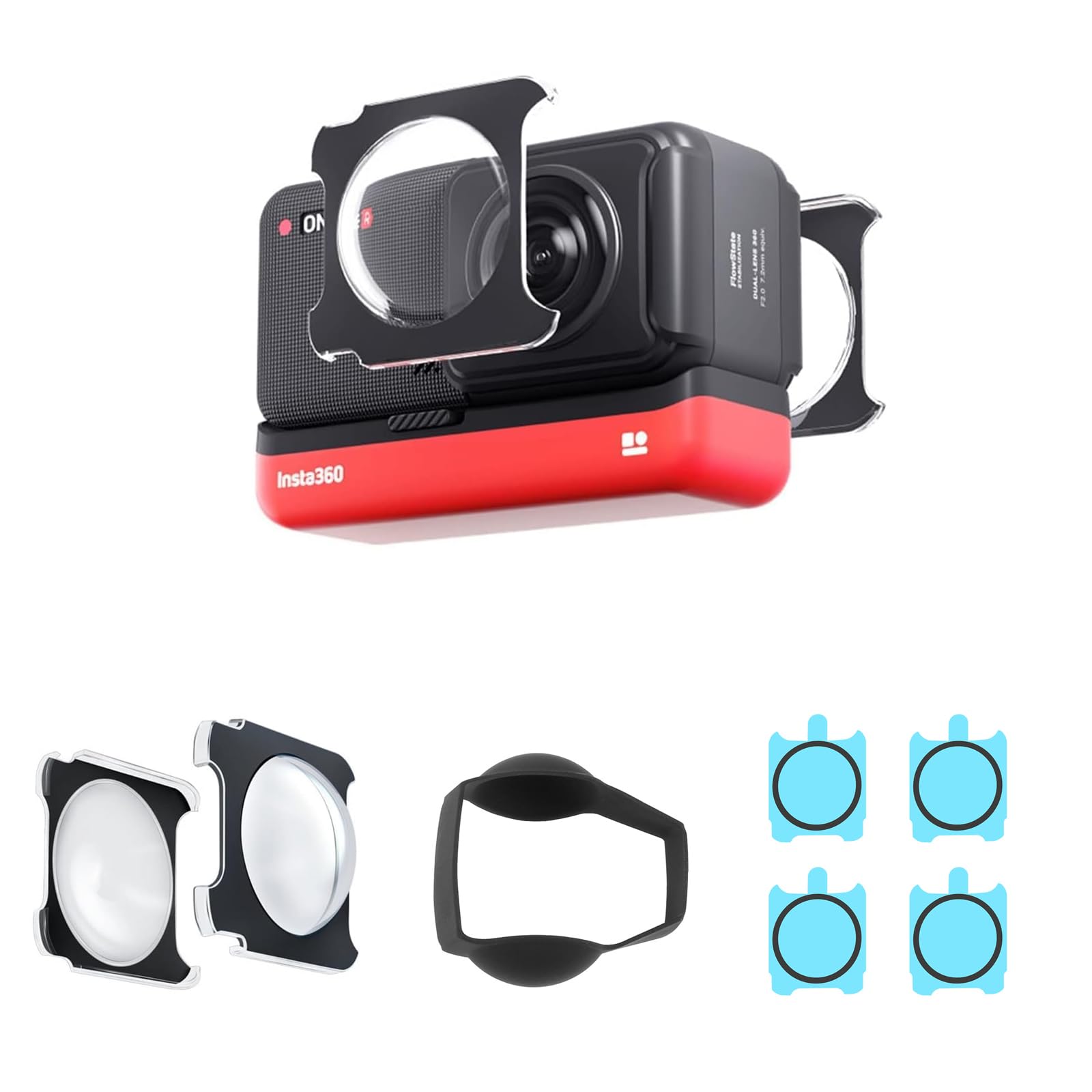 TOMGDRACO 【2セット】Insta360 ONE RS用レンズカバー 360度レンズ用 粘着式レンズ保護フィルター 透明カバー 保護ケース 粘着式レンズ保護フィルター キズ防止/高透過率 耐衝撃 防滴、防油、防塵 Insta360 ONE R/RS/Sphere用レンズガード シリコンレンズカバー付き Insta360 ONE R/RSアクセサリー