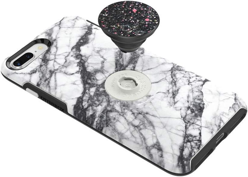 Black Friday 🔥 Otter + Pop for iPhone 7+ and 8+: OtterBox Symmetry Series Case with PopSockets Phone Grip and Phone Stand, PopGrip, Collapsible, Swappable Top, White Marble and Sparkle Black