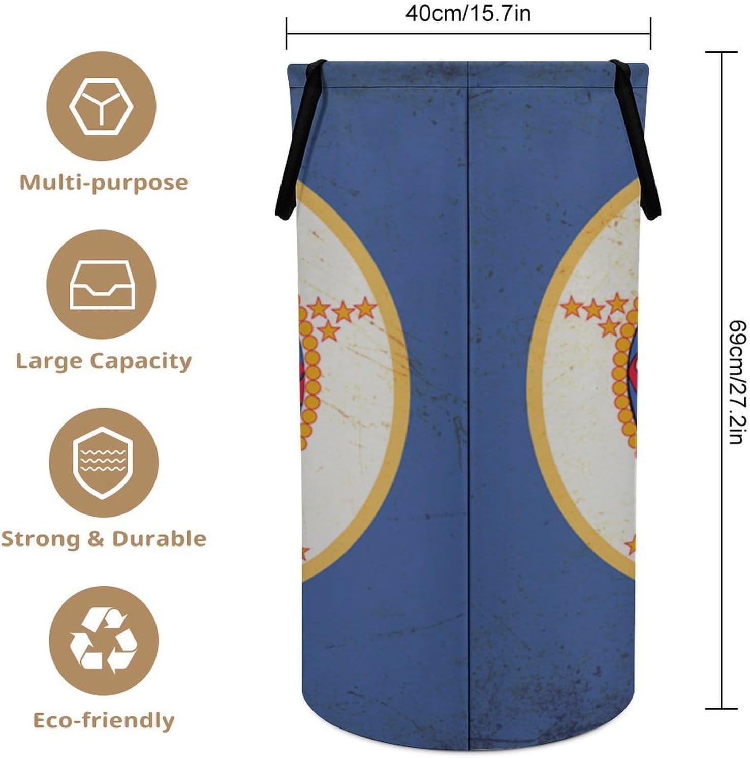 Minnesota State Flag Large Laundry Basket Laundry Hamper Bag Washing Bin Clothes Bag Collapsible Tall With Handles Travel Bathroom College