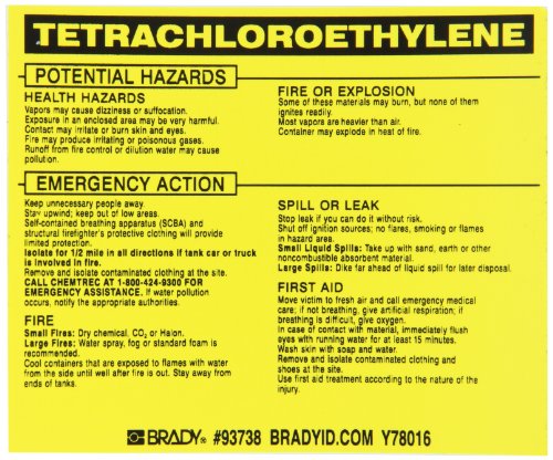 Étiquette de marquage tétrachloroéthylène jaune pour cuve et fût