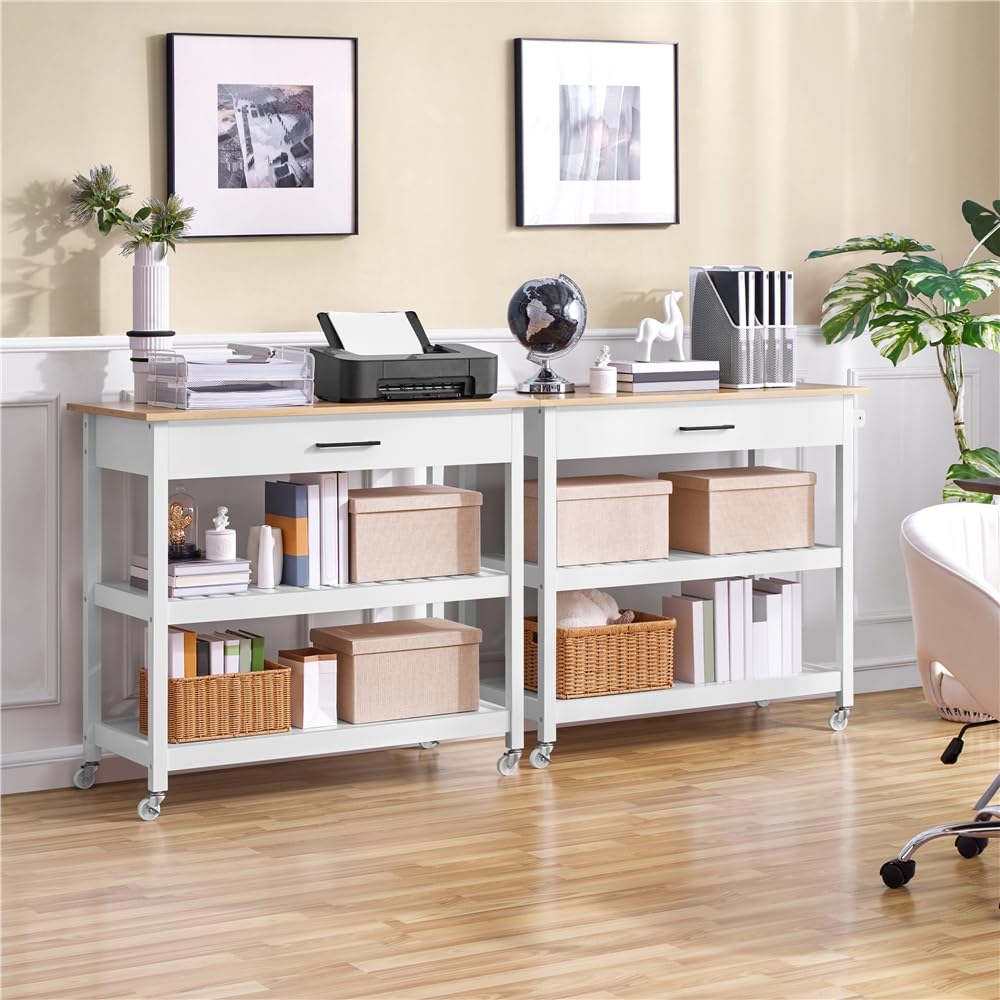 Yaheetech Carrello da Cucina Bianco a 3 Ripiani con Ruote Cassetto Carrello di Servizio Carrellino Portaoggetti Multiuso Salvaspazio Stile Moderno Porta Microonde 101,5 x 51 x 92,5 cm