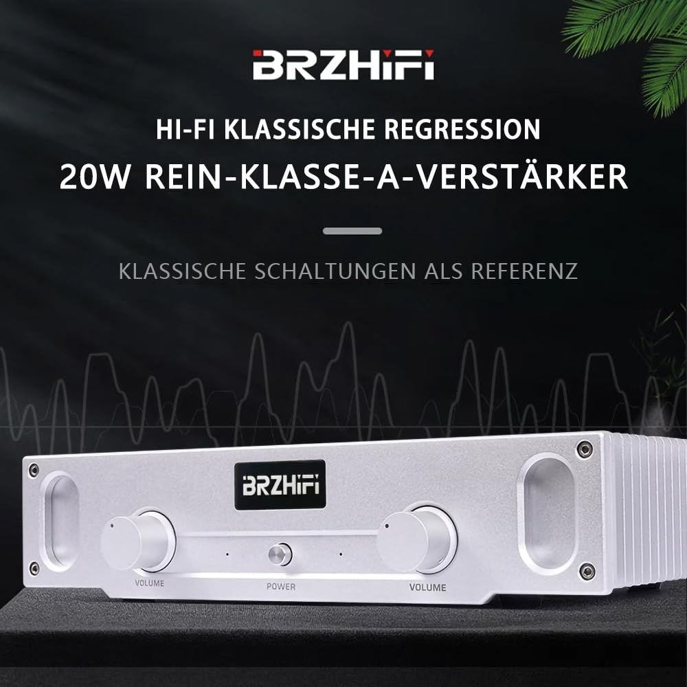 A1S Reiner-Klasse-A-Endverstärker 20W×2 HiFi Stereo Audio Endstufe | 2.0 Kanal | Kompatibel mit Desktop- und Regallautsprechern | Farbe: Silber