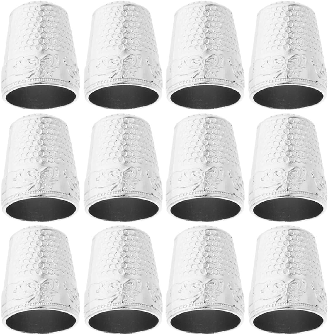 SUPVOX 12pcs Silver Metal Sewing Thimbles Finger Protectors for Hand Quilting and DIY Craft Sewing Accessories