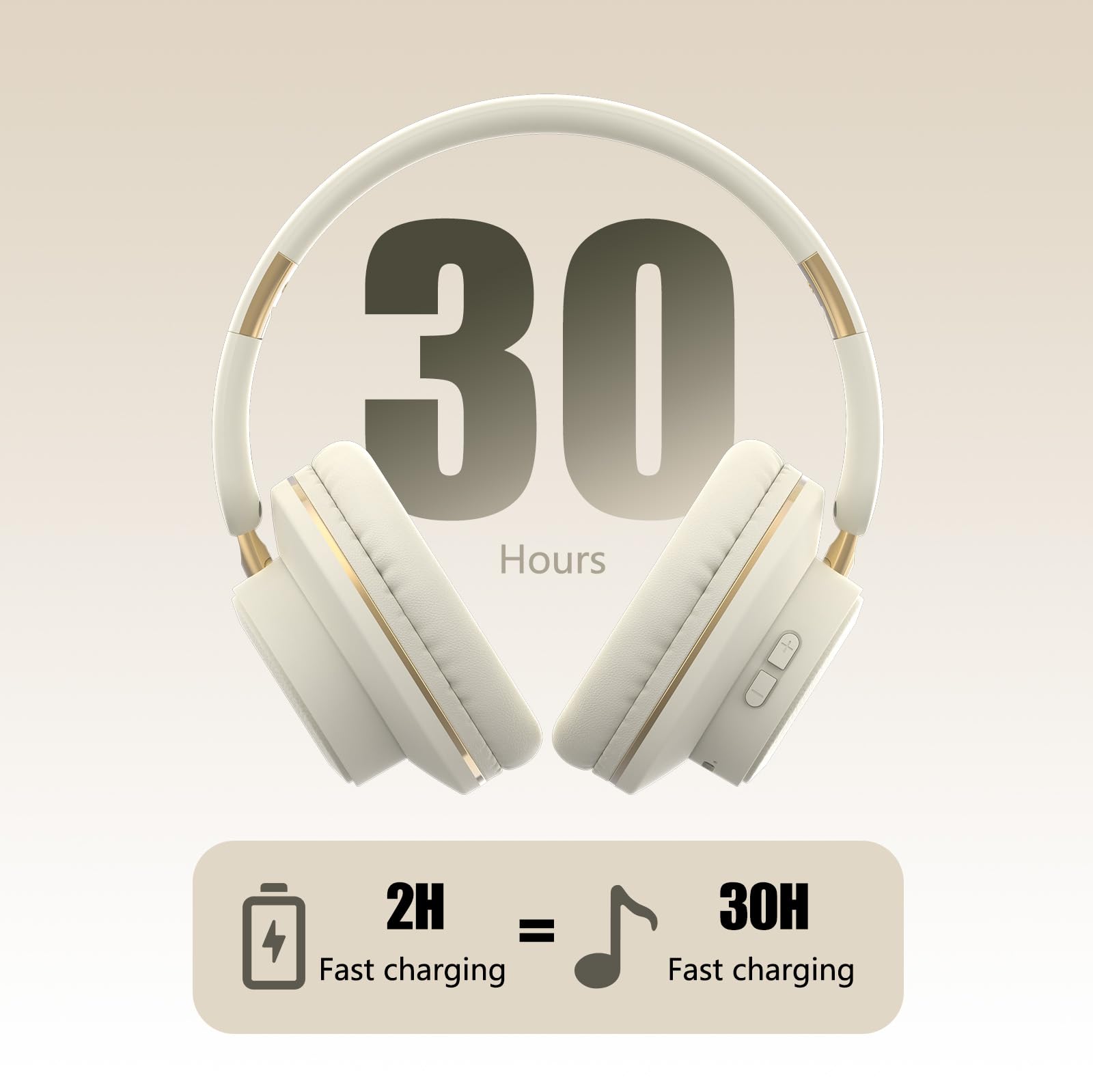 H9 - Cuffie wireless Bluetooth over-ear con audio surround HiFi e cavo USB-C, batteria a lunga durata di 24 ore, microfono integrato, per donne e uomini, viaggi, casa, ufficio (bianco sporco)