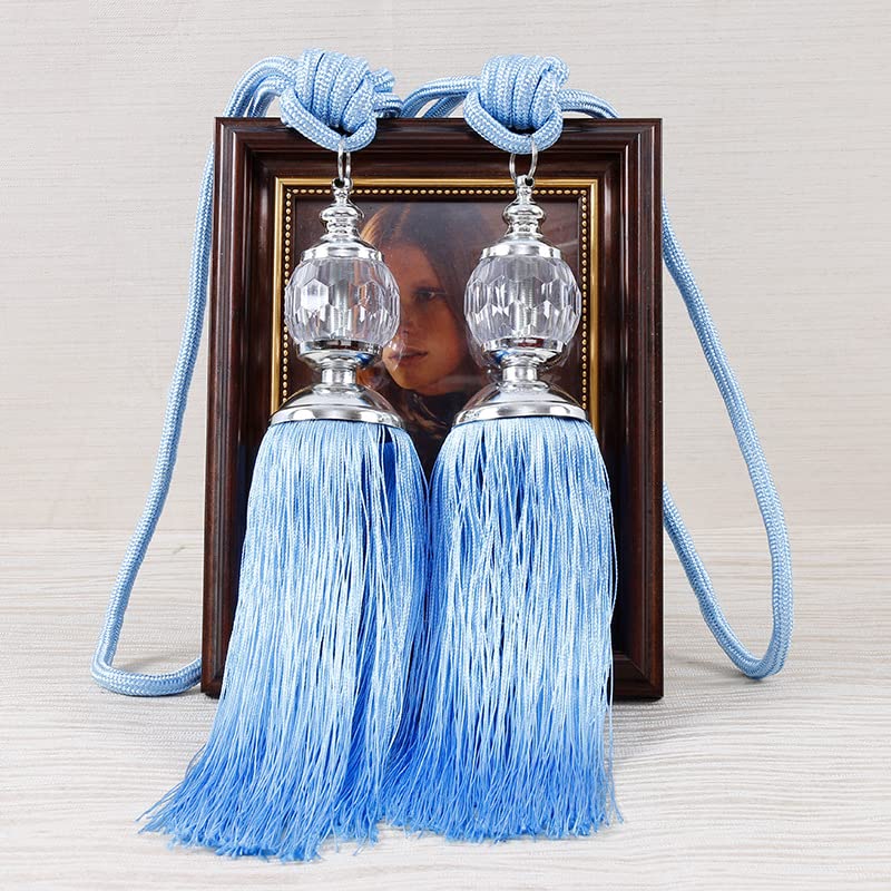 Spinki do zasłon, klipsy, uchwyty, 2 szt. frędzli(Light Blue)