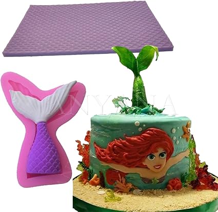 Anyana 2 Pcs Nouveau Queue De Sirene Dentelle Tapis Ecailles De Poisson Moule En Silicone Fondant Moule A Cake Decoration De Cupcake Outils De Cuisine Patisserie Pate A Chocolat Candy Moules