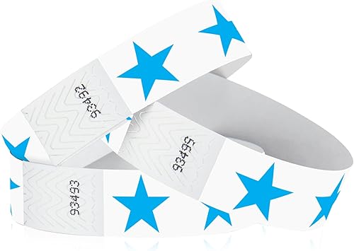 500 pulseras Tyvek de estrellas azules de Wristco para eventos, cómodas pulseras de papel resistentes a desgarros, pulseras de identificación para