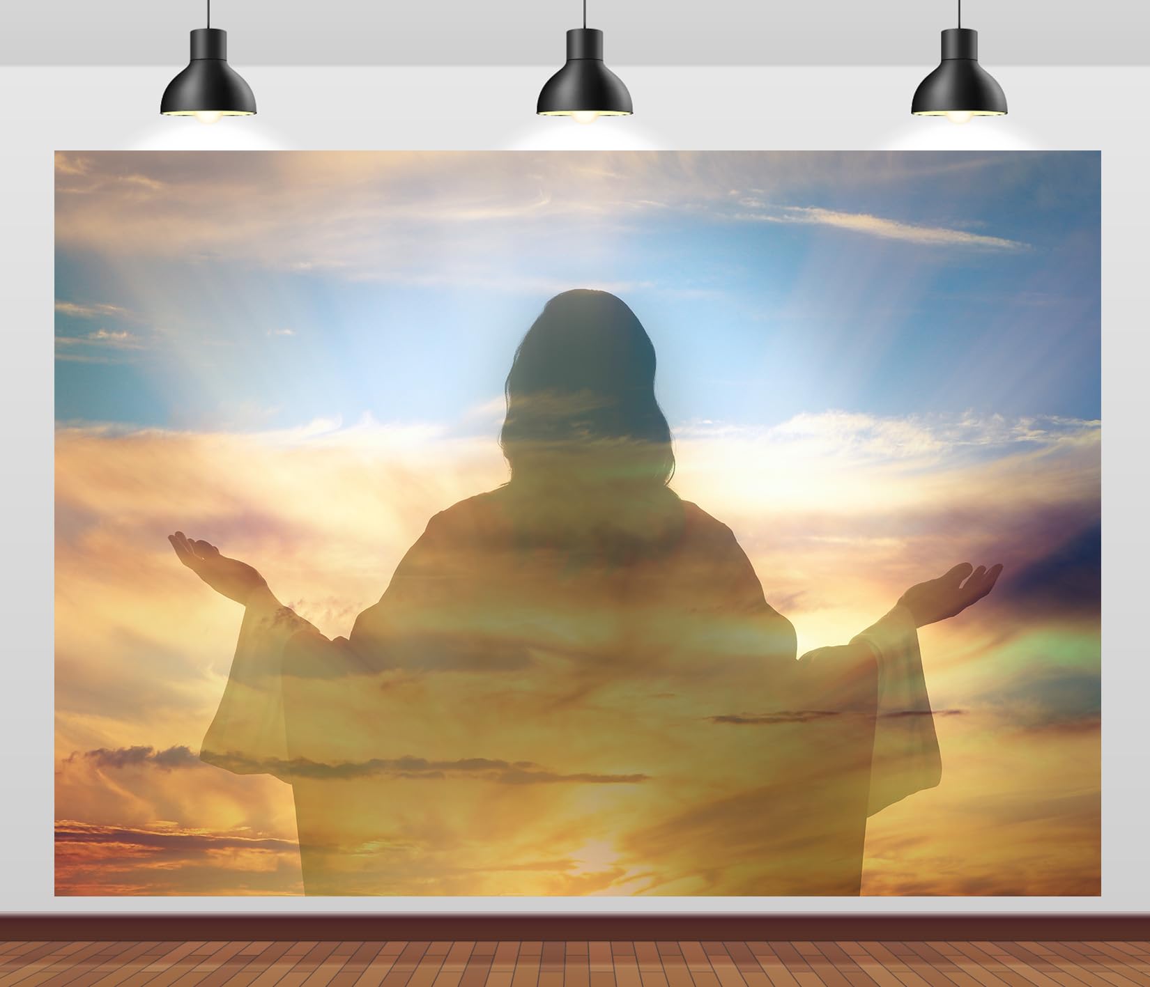 CORFOTO Fabric 7x5ft Crucifix Backdrop Photography Lord Holy Gospel Salvation Heaven Jesus Bible God Background for Newborn Baptism Banner Ascension