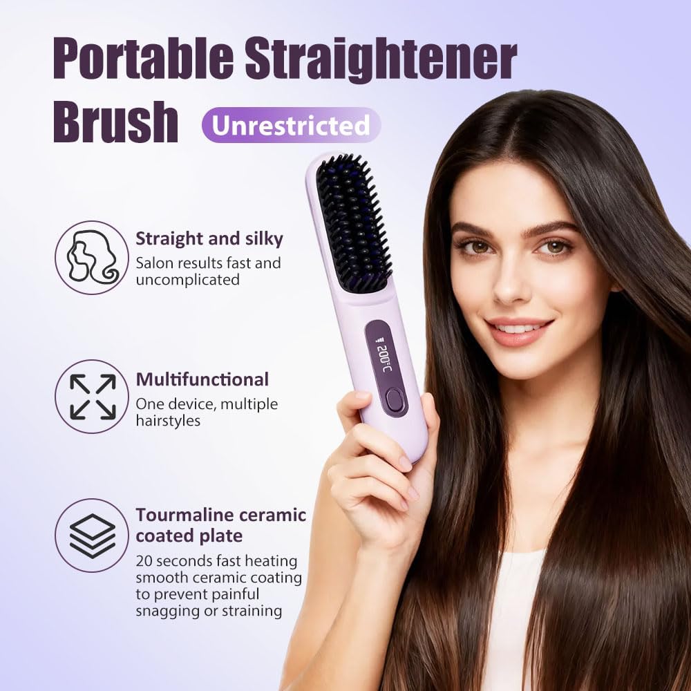 Go Brush Pro, Cordless Hair Straightener Brush, for Hairs Styling,Rechargeable Heated Styling Brushes for Travel &Daily - 2