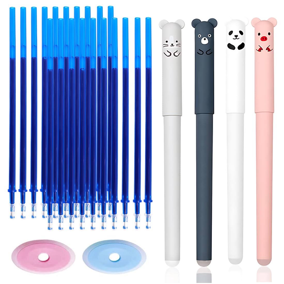 LuLiyLdJ Bolígrafos borrables, bolígrafo de Gel borrable con Forma de Animal, bolígrafo de 0,5 mm, Dibujos Animados Lindos para niños, Estudiantes, Adultos, 20 recambios (Azul), 26 Piezas