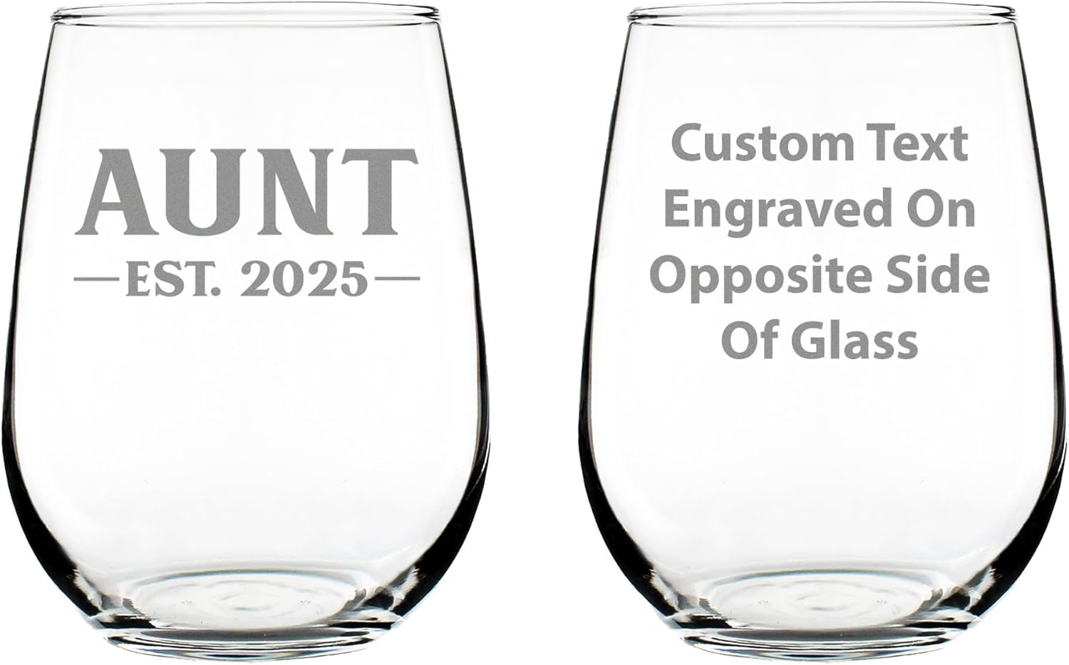 Custom Aunt Est 20XX - New Aunties Stemless Wine Glass Gift for First Time Aunts - Personalized Bold 17 Oz Large Glasses