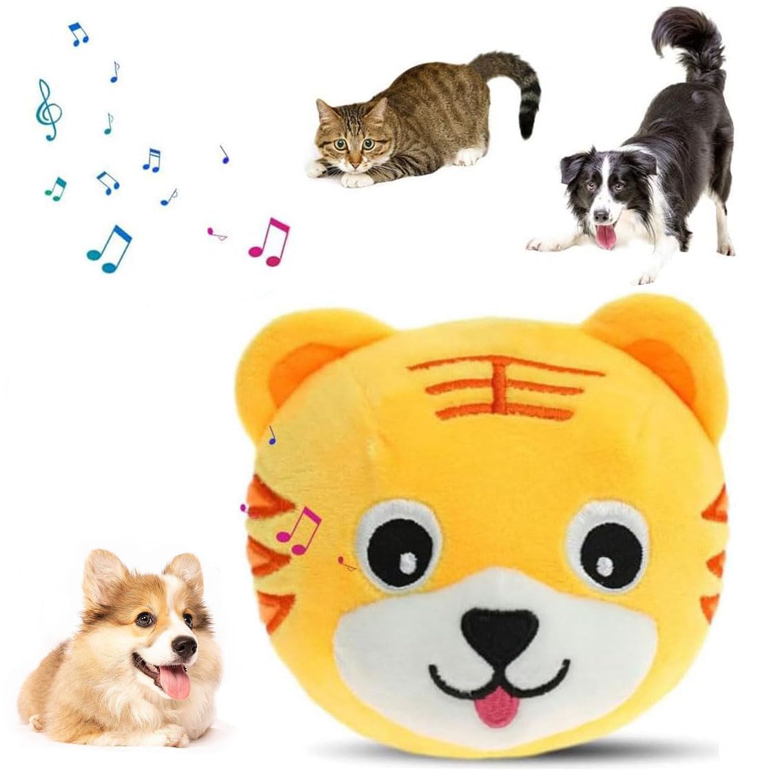 Active Moving Pet Plush Toy, 2024 New Squeaky Moving Dog Ball Toy Interactive Dog Puppy Toys Washable Cartoon Pig Plush Sound Electronic Dog Toy Shake Bounce Boredom Talking Toys for Pets (Tiger)