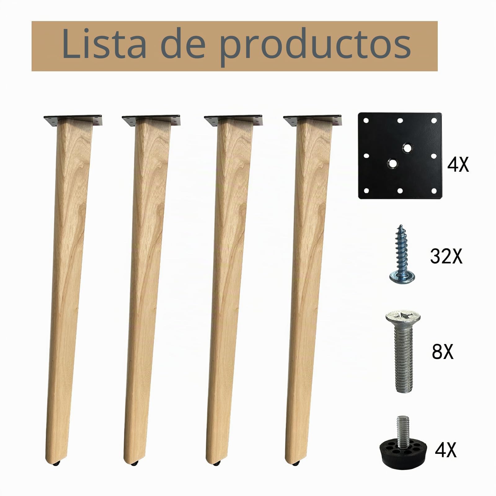 QLLY Patas inclinadas de madera maciza para mesa, juego de 4, fáciles de instalar, perfectas para mesas de comedor, mesas de café y bancos (natural)