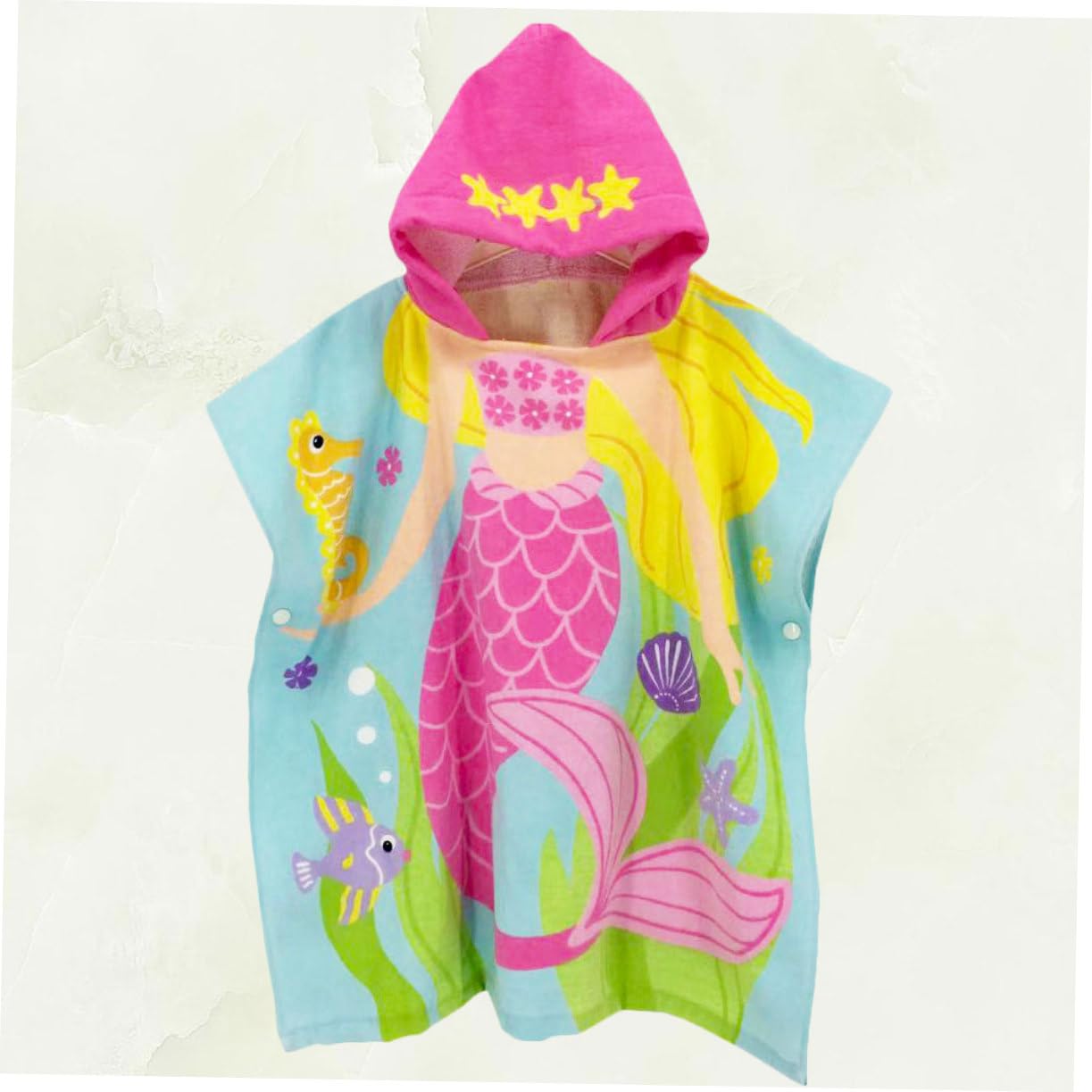 Cape de Plage pour Garçon et Filles en Coton, Capuche, Motif Sirène Rose | Modèle Portable Léger, Maintien Ferme, Style Cartoon, pour Garçons et Filles à Plage