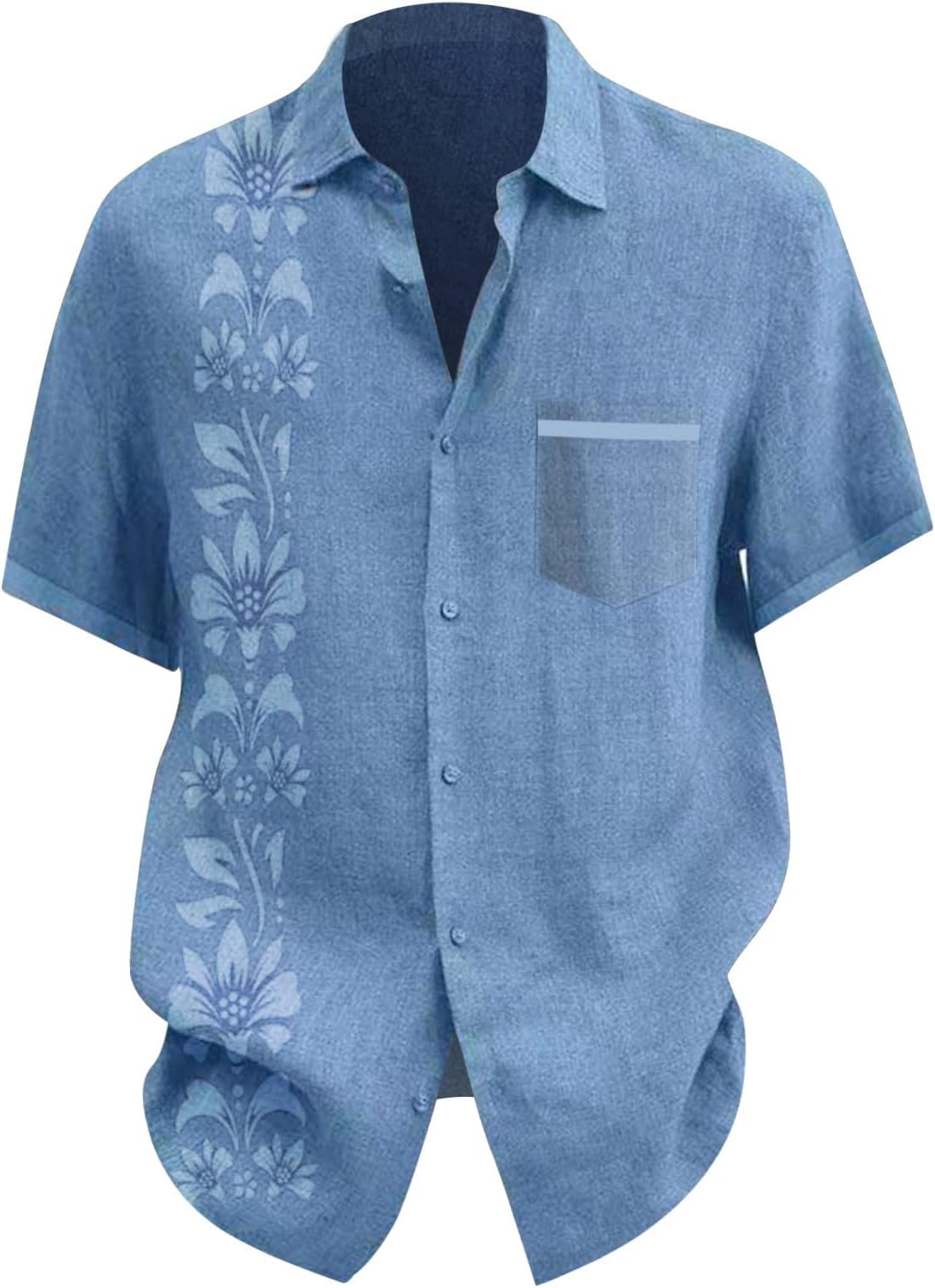 Mens Short Sleeve Shirts Button Down Shirt Summer Beach Cuban T-Shirt Casual Holiday Hollow Out Tops