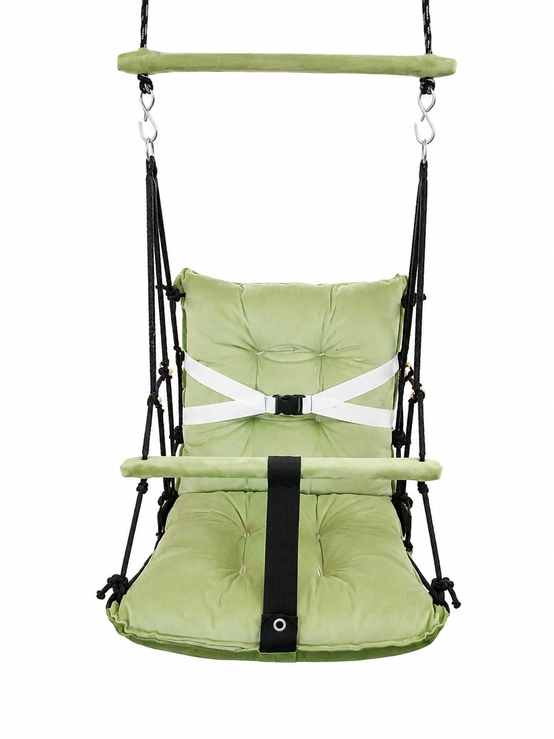 Cushioned Hanging Swing Chair with Safety Harness, Green, Velvet, Indoor Outdoor Use-image-40
