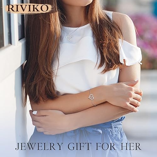 Miniatura 4 de RIVIKO Pulseras con iniciales de corazón para mujer, plata de ley 925, delicadas pulseras de letras, dije personalizado con inicial, joyería del