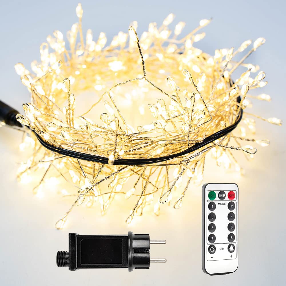30m 1000 LED Luci a Grappolo Bianco Caldo, Filo d'Argento con Telecomando, Luci di Natale per Albero, Interni ed Esterni, Giardino, Camera da Letto, Patio
