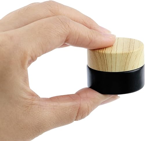 Miniatura 5 de Recipientes pequeños vacíos de vidrio negro para cosméticos con tapas, tarros redondos de viaje esmerilados con forros internos, frascos de muestra,