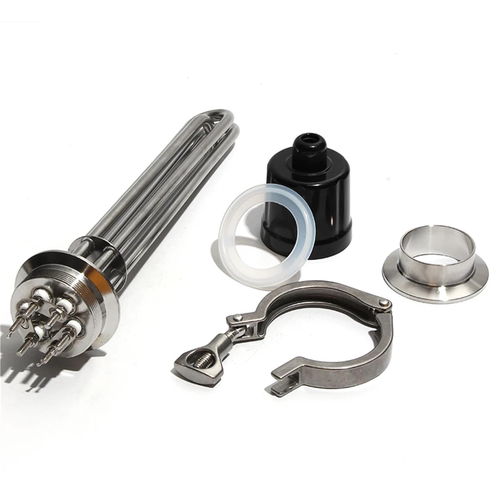 1 x Heizelement für Bierbrauen, 2 Zoll (5,8 cm), Tri-Klemme, 63 mm, Flansch, 3 kW, 4,5 kW, 6 kW, 9 kW, 12 kW, SUS304 Tauchwasserbereiter, 220 V, 380 V, Weiß, 380 V, 6 kW, 250 mm