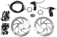 BlueSunshine Kit de freio de disco dianteiro e traseiro – 160 mm para bicicleta motorizada a gás 80cc – Distância do orifício rosqueado de 48 mm