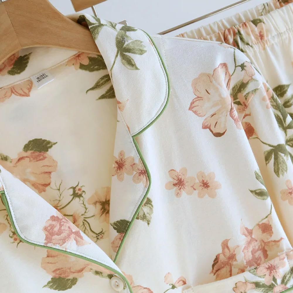 Conjunto de Pijama de Mujer Primavera y otoño, de algodón Tejido, de Manga Larga, de Dos Piezas, Holgado, Estampado, para el hogar