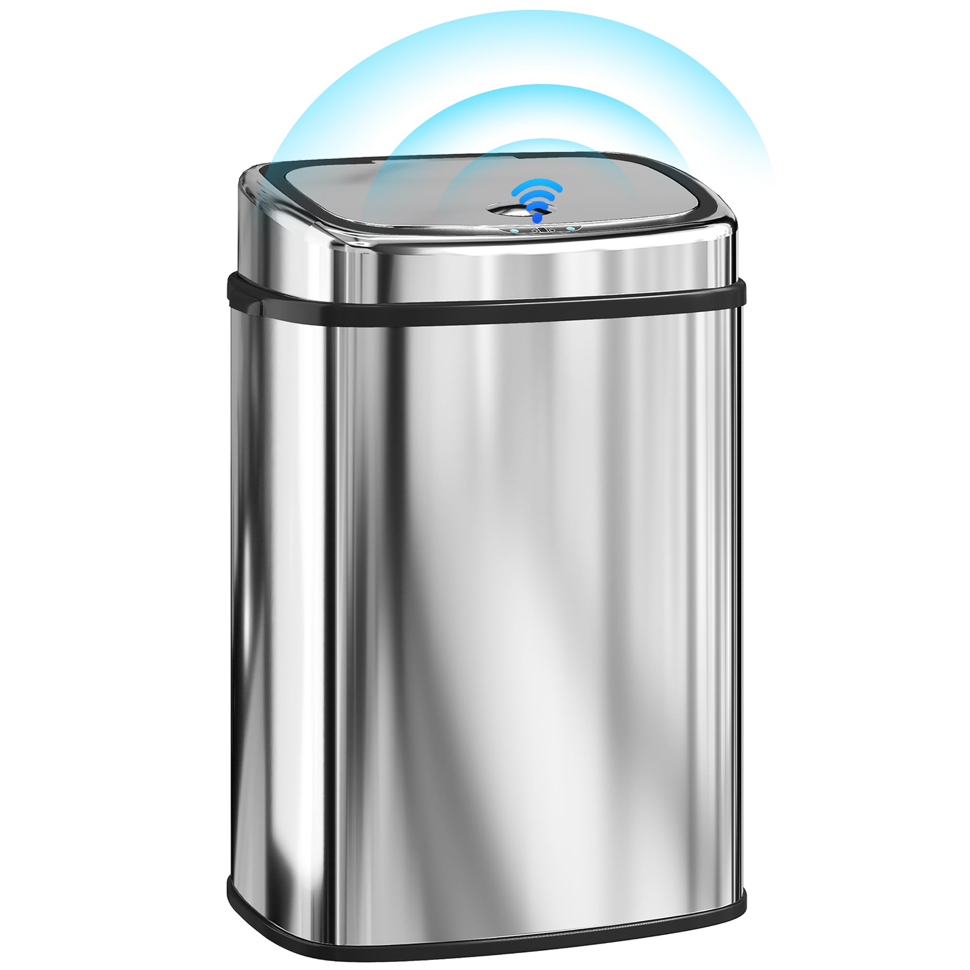 HOMCOM 50L Automatic Sensor Bin, Touchless Stainless Steel Kitchen Rubbish Bin, Hands-Free Infrared Waste Dustbin, Motion Trash Can with Manual Button for Home Office, Silver