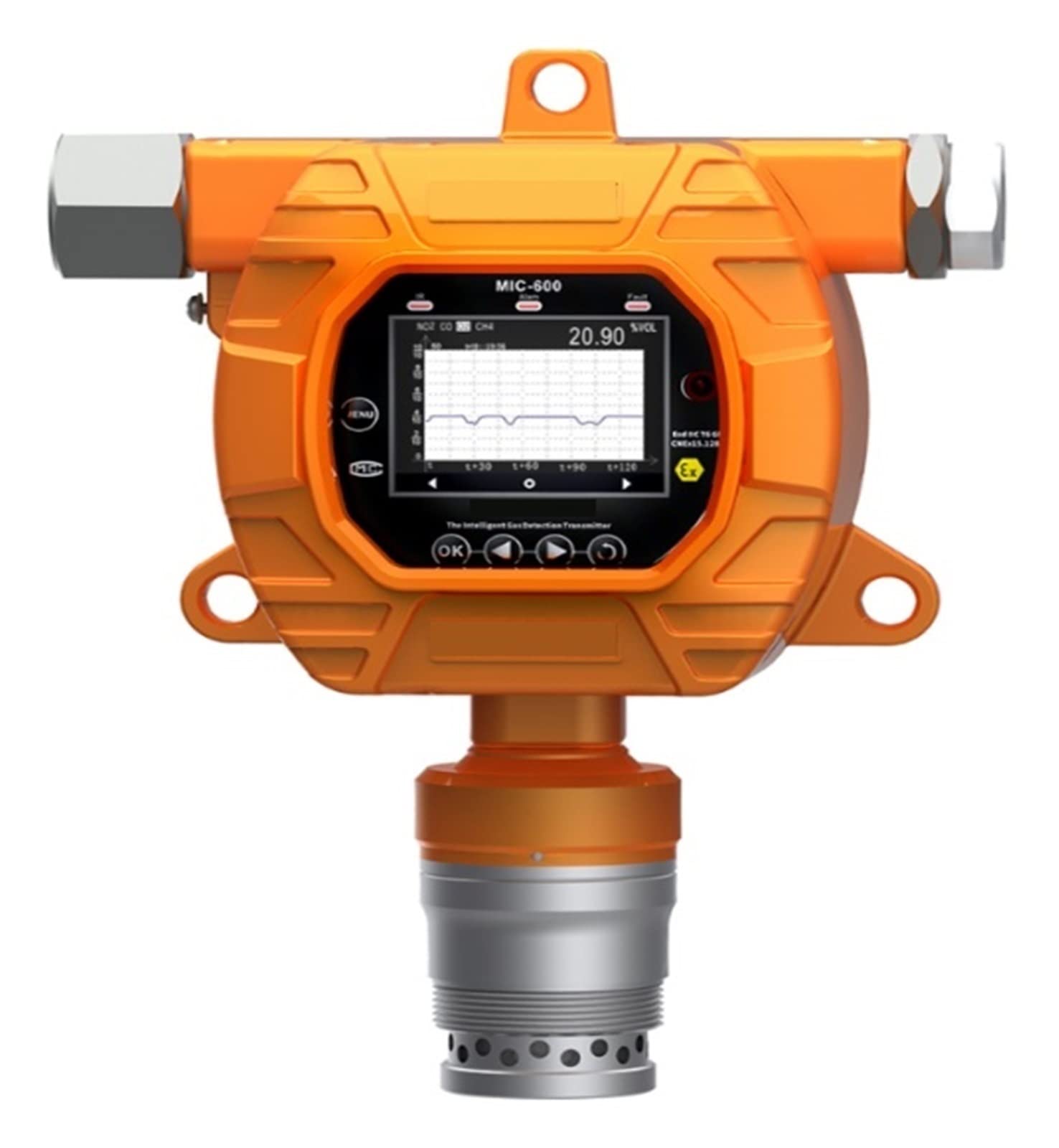 Gasdetektoren, Gasdetektor, Überwachung mehrerer Gase, CO, H2S, O2, Ex, CO2, NOX, LCD Hohe Präzision anzeigen, gelb(Ex:0～100% LEL)
