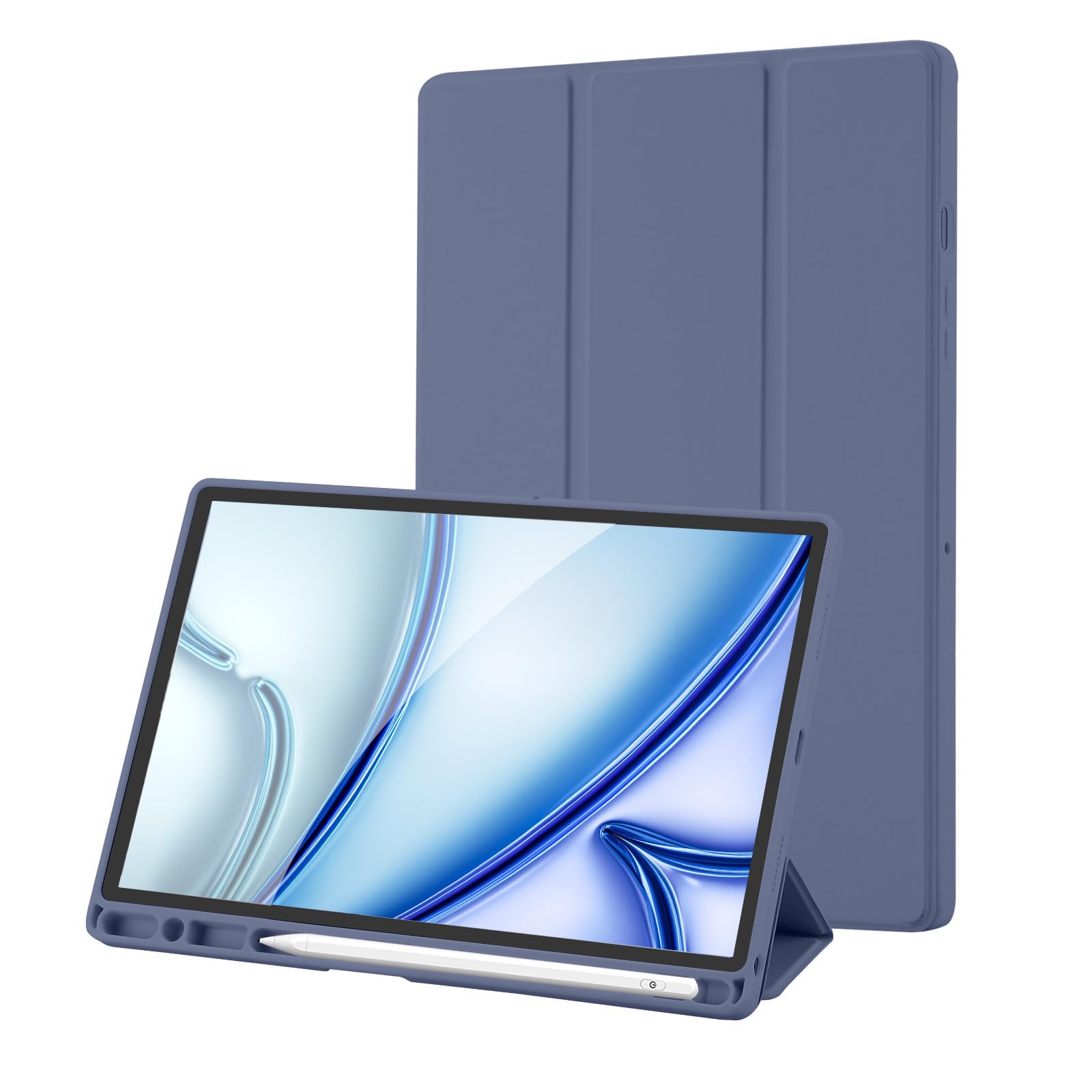 Hülle Kompatibel mit Samsung Galaxy Tab A8 10.5 Zoll 2022/2021, Model SM-X200/SM-X205/SM-X207, Hülle mit Stifthalter, Trifold Ständer Schutzhülle, Auto Schlafen/Wachen for Samsung Tab A8, Blau Grau