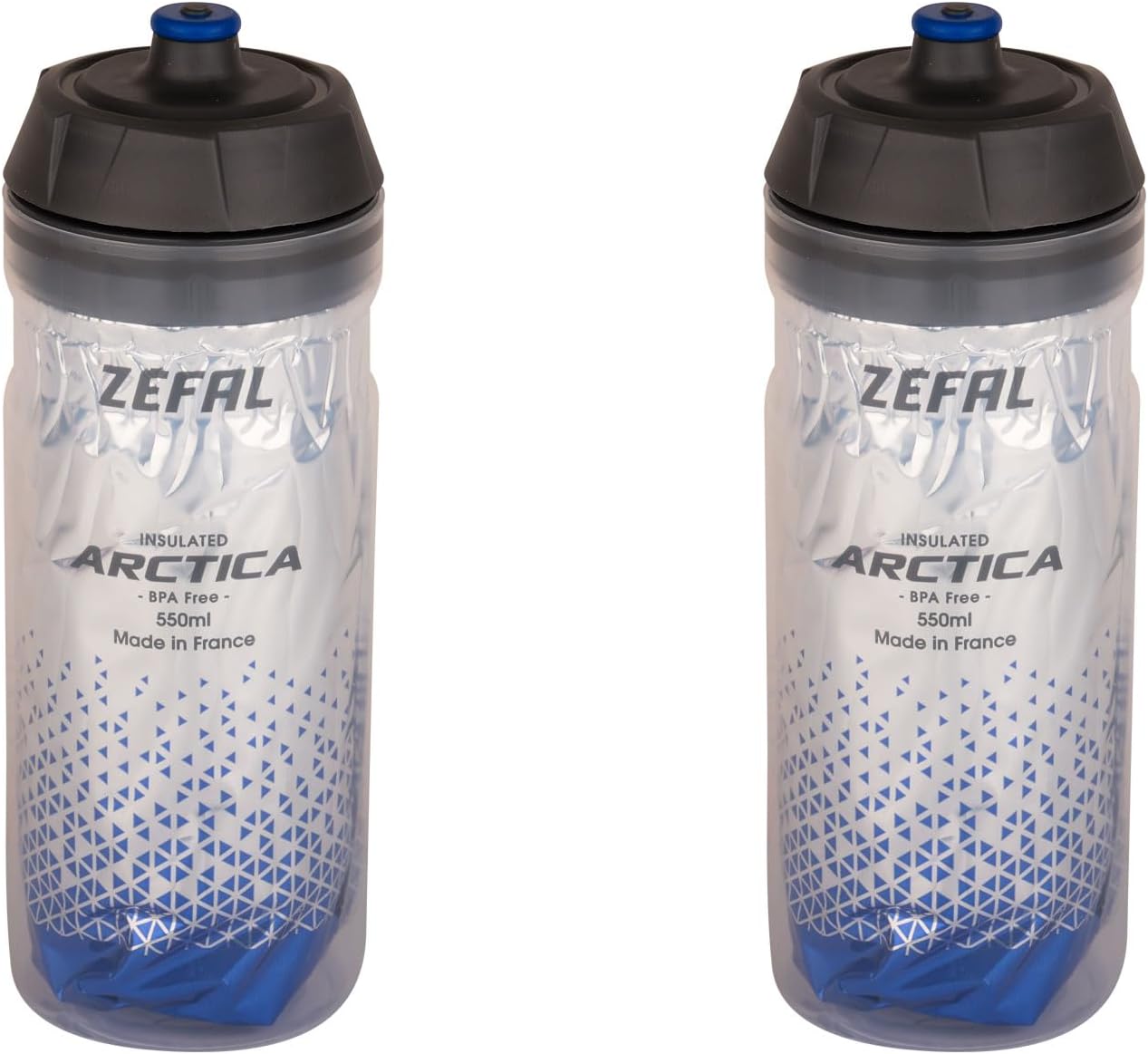ZEFAL Set Arctica 55 Bicycle Water Bottle Insulated, 550 ml, Odourless, Waterproof Thermal Sports Bottle, BPA-Free, Silver/Blue, Pack of 2