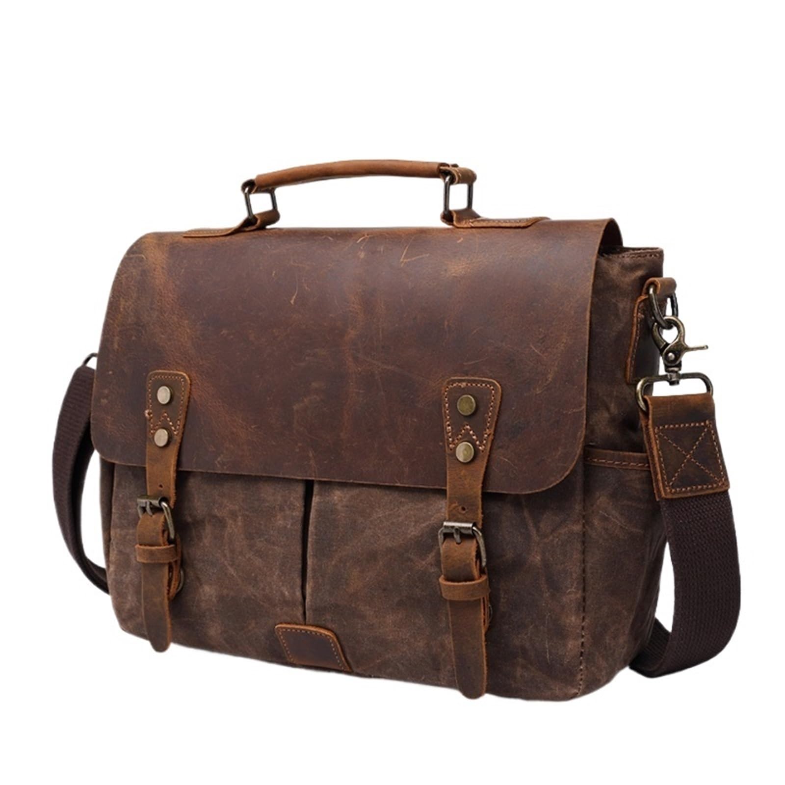 Umhängetasche wasserdichte, gepolsterte, gewachste Canvas-Taschen, personalisierte, stilvolle Umhängetasche, Vintage-Kuriertasche for Männer(Coffee)