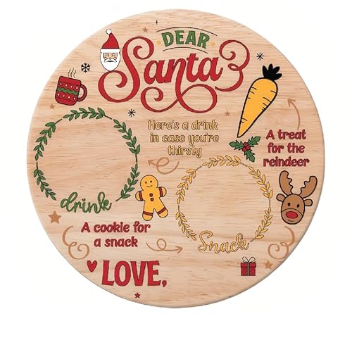 Uoxmiy Santa Plate Christmas Eve Plate For Santa, 25Cm Personalised Santa'S Wooden Treat Board For Santa Reindeer Food Platter, Festive Seasonal Novel