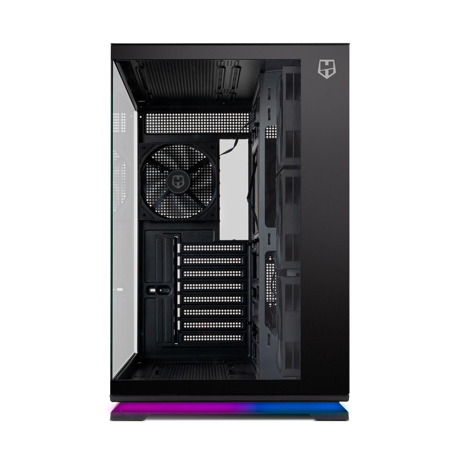 NOX XTREME PRODUCTS Hummer Galaxy - Obudowa PC, Bezramkowe Szkło Hartowane, 4 Wentylatory 120mm PWM, Miejsce na 10 Wentylatorów, USB-C i USB 3.0, Kontroler Hub ARGB, ATX/M-ATX/ITX, Czarny