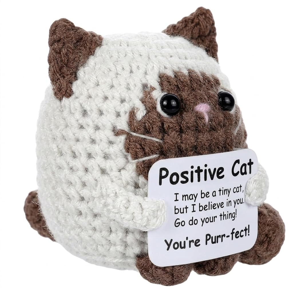 ALLGAYER Positive Crochet Animals Gifts,Positive Siamese,Emotional Support Handmade Gift with Affirmation Cards,Funny Inspirational for Women Keepsake,Cute Decoration (Siamese)