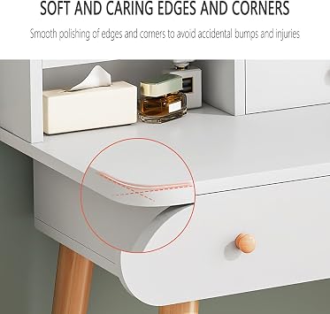 Dressing Table with LED Lights, Bedroom Vanity Makeup Desk, Vanity Table with 4 Drawers, Home Furniture Bedroom Makeup Vanity Table Stool Set A,120X100X40CM