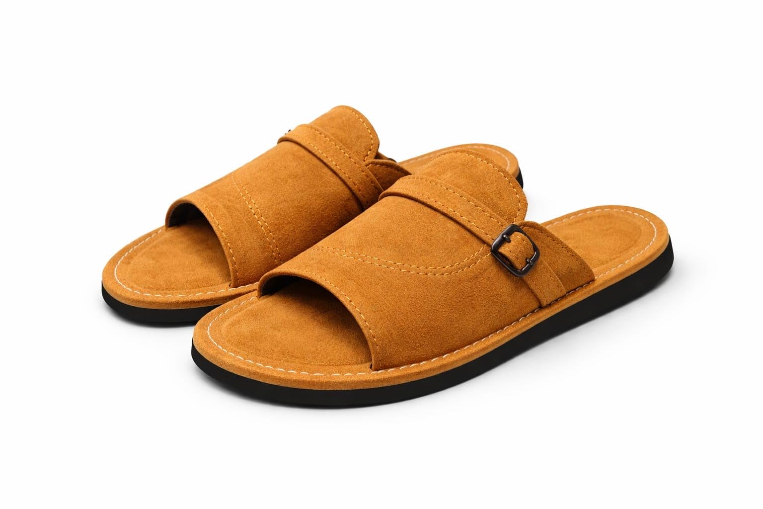 Men's Tan Arabic Slides with Adjustable Buckle | Soft Cushioned Footbed | Comfortable Daily Wear Slippers for Men-image-30