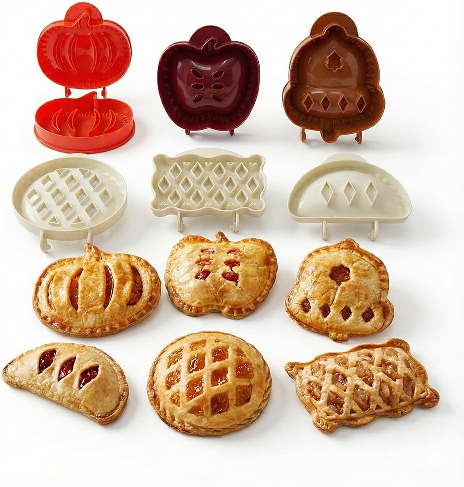 6 Pack Hand Pie Molds for Baking - Dough Presser Mini Pocket Pie Molds - Fall Thanksgiving Halloween Apple Pumpkin Hand Pie One Press Mold Maker