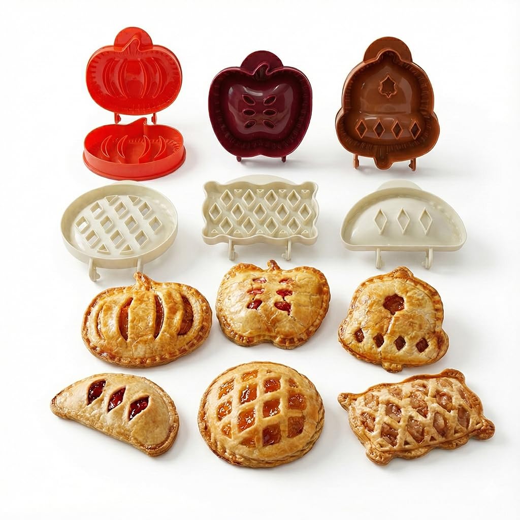 6 Pack Hand Pie Molds for Baking - Dough Presser Mini Pocket Pie Molds - Fall Thanksgiving Halloween Apple Pumpkin Hand Pie One Press Mold Maker