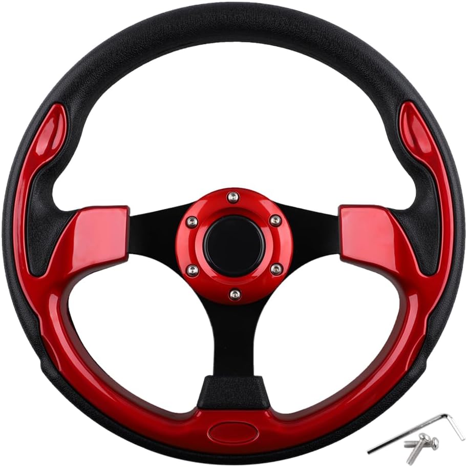 Universal Golf Cart Steering Wheel for EZGO RXV & TXT, Club Car DS and Club Car Precedent EZGO Yamaha Golf Car Accessories (Red)