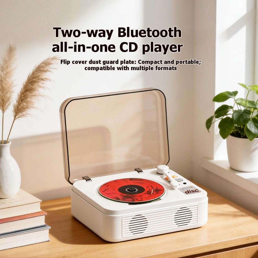Lettore CD Sound Box Bayin con Bluetooth Bidirezionale e unità Flash USB Ricaricabile, Lettore Audio retrò.