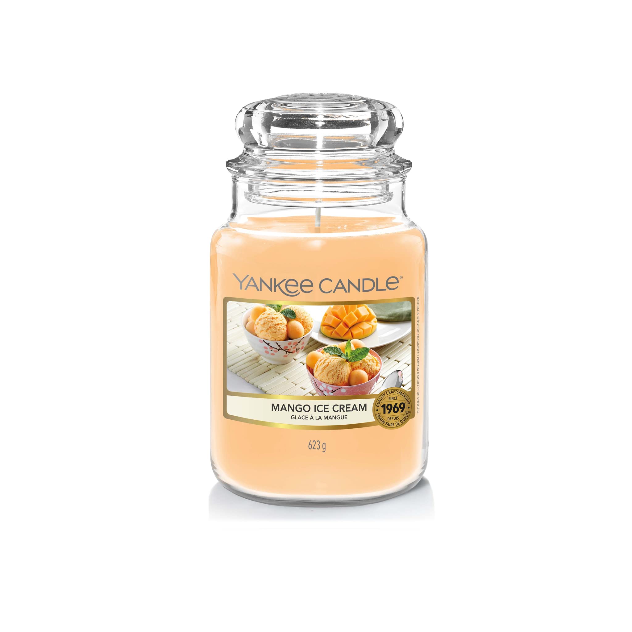 Yankee Candle Mango Ice Cream Scented Brand from USA | Premium 1-Wick 623 GMS Wax Candle in Glass Jar | Over 110hrs of Burn Time | Ideal for Home Décor, Gifting,Spa, Bedroom, Living Room