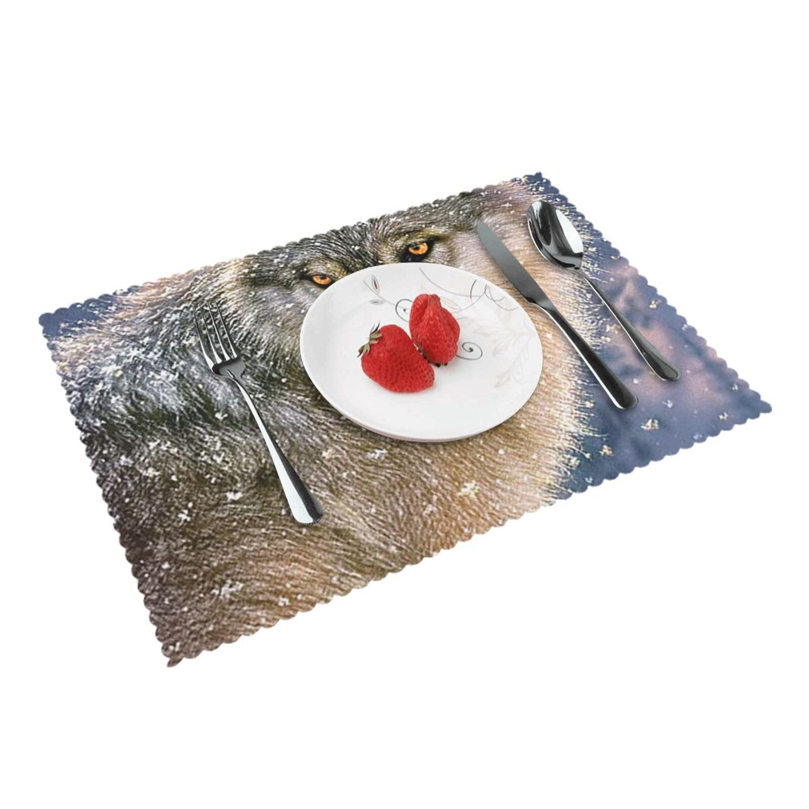Bnvsadc Trendy Wolf 4 Pcs Heat Resistant Placemat 45X30 Cm, Printed Non-Slip Place Mats For Kitchen Dining Table Indoor Outdoor