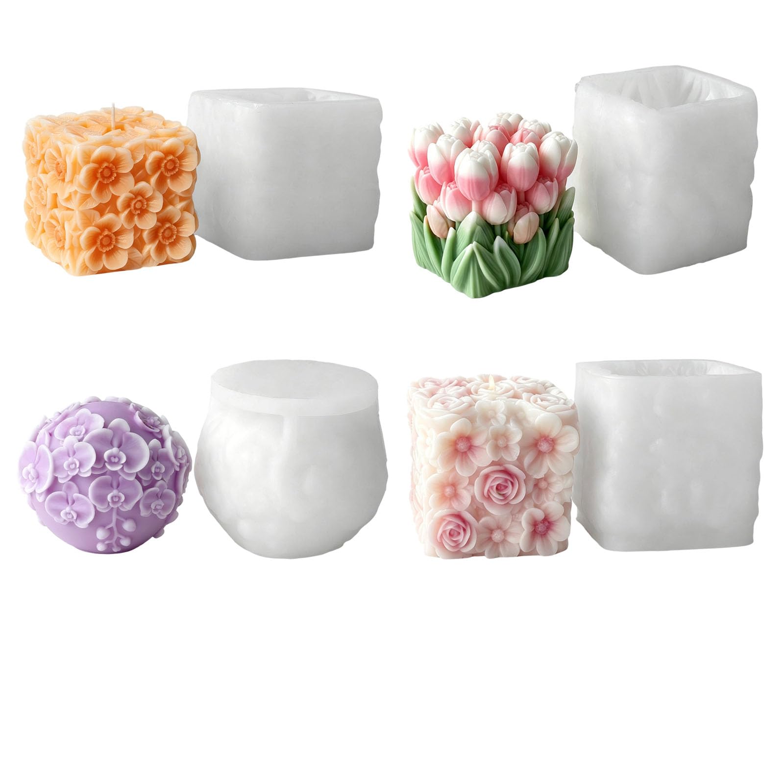 Oxxggkao Cubic Flower Bouquets Silicone Molds Floral Silicone Molds for Making Soap Gypsum Decoration Resin Casting Flower Block Elastomer Cast