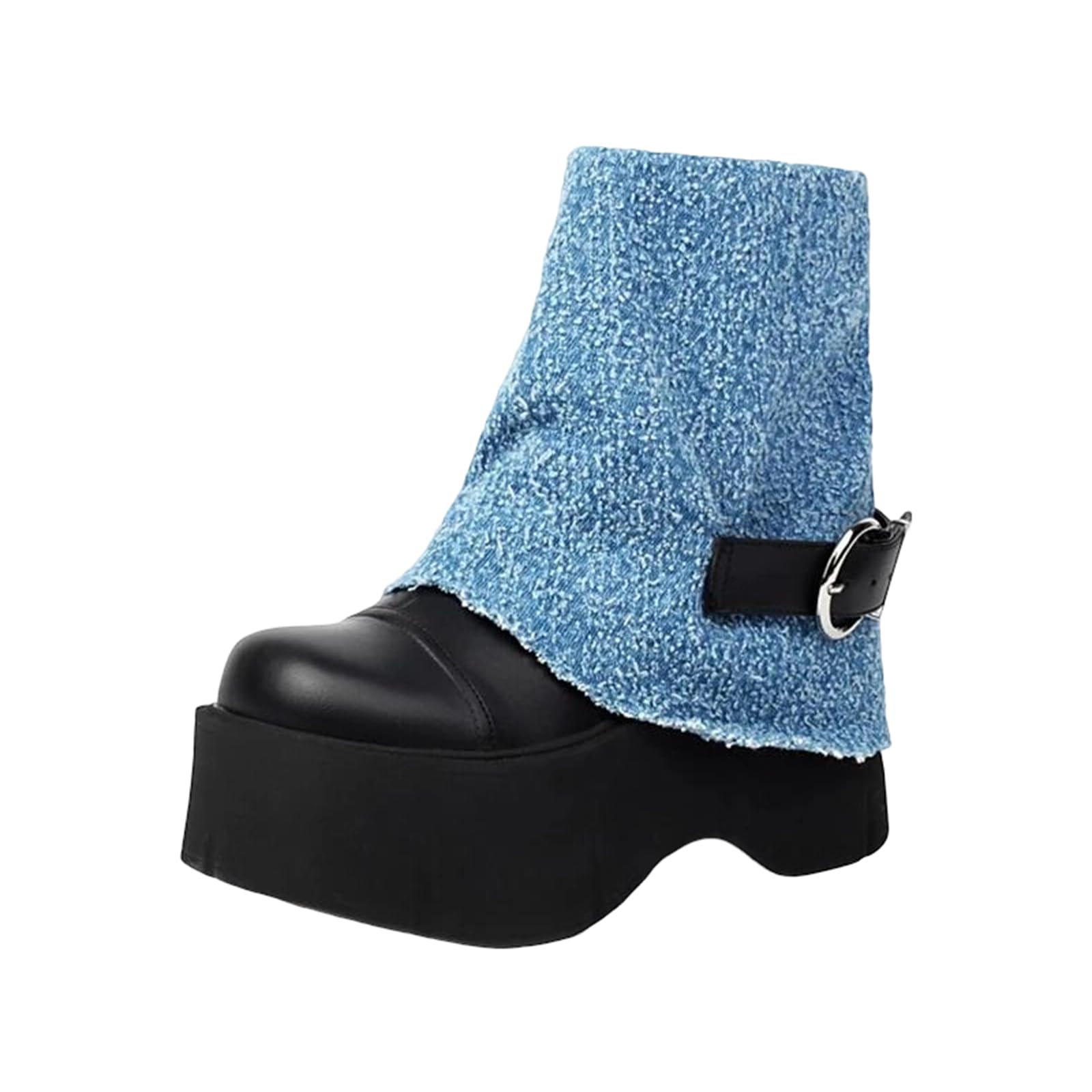 Womens Wedge Platform Boots Mid-Calf Style With A Round Toe And A High Wedge Heel Featuring A Zipper